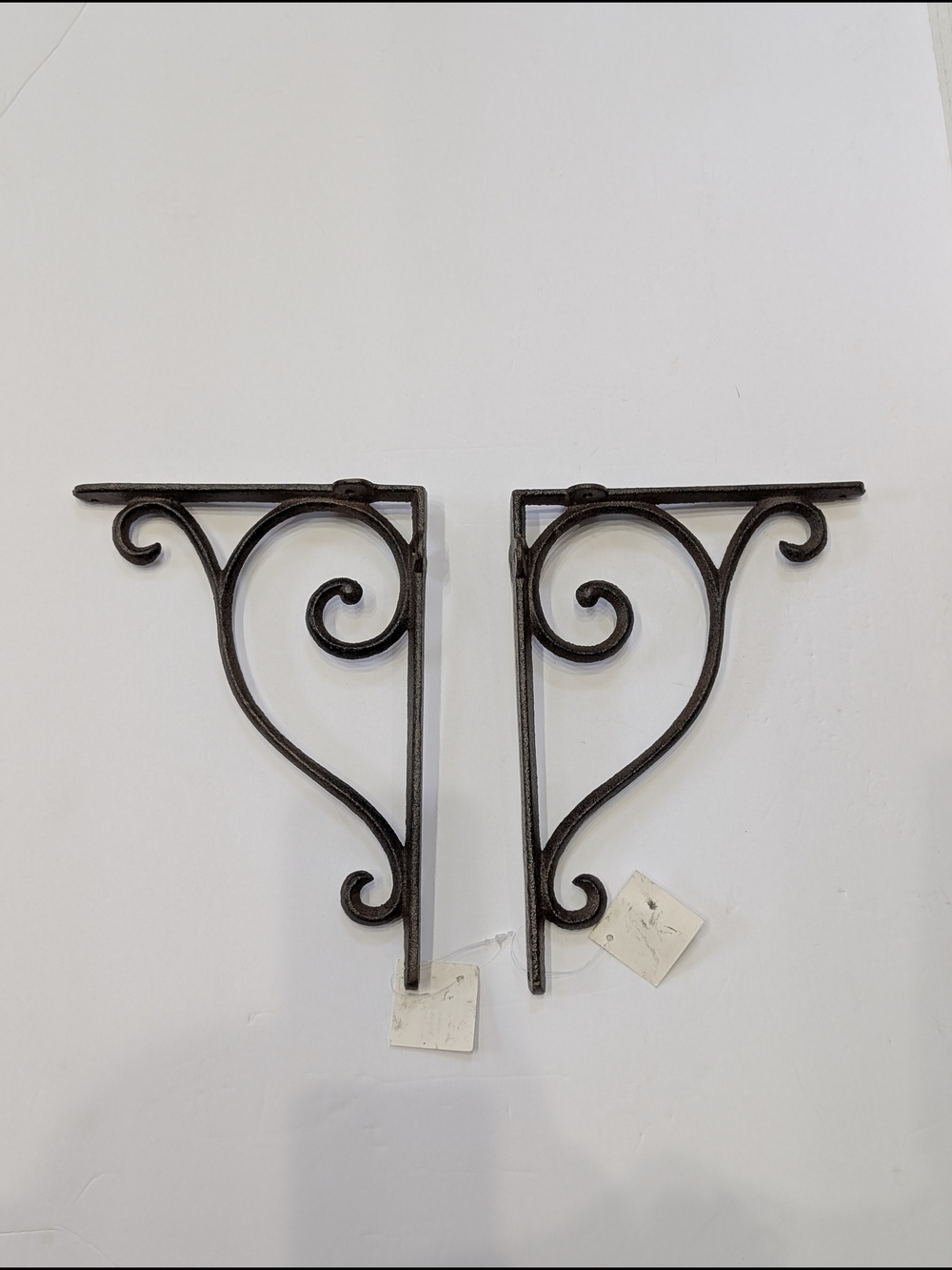 Decorative Iron Scroll Wall Bracket Pair in Dark Brown